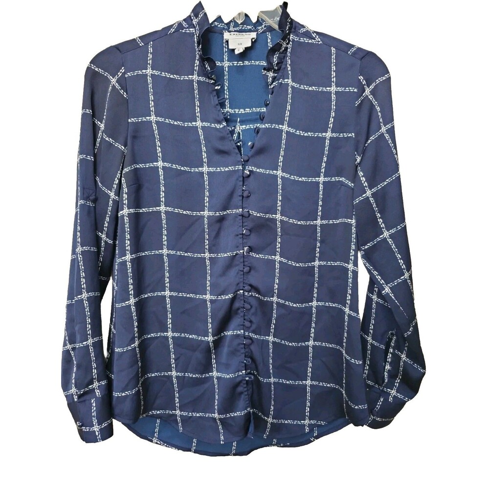 Express Portofino Slim Windowpane Roll-Tab Sleeve Button-Up Shirt Size Medium